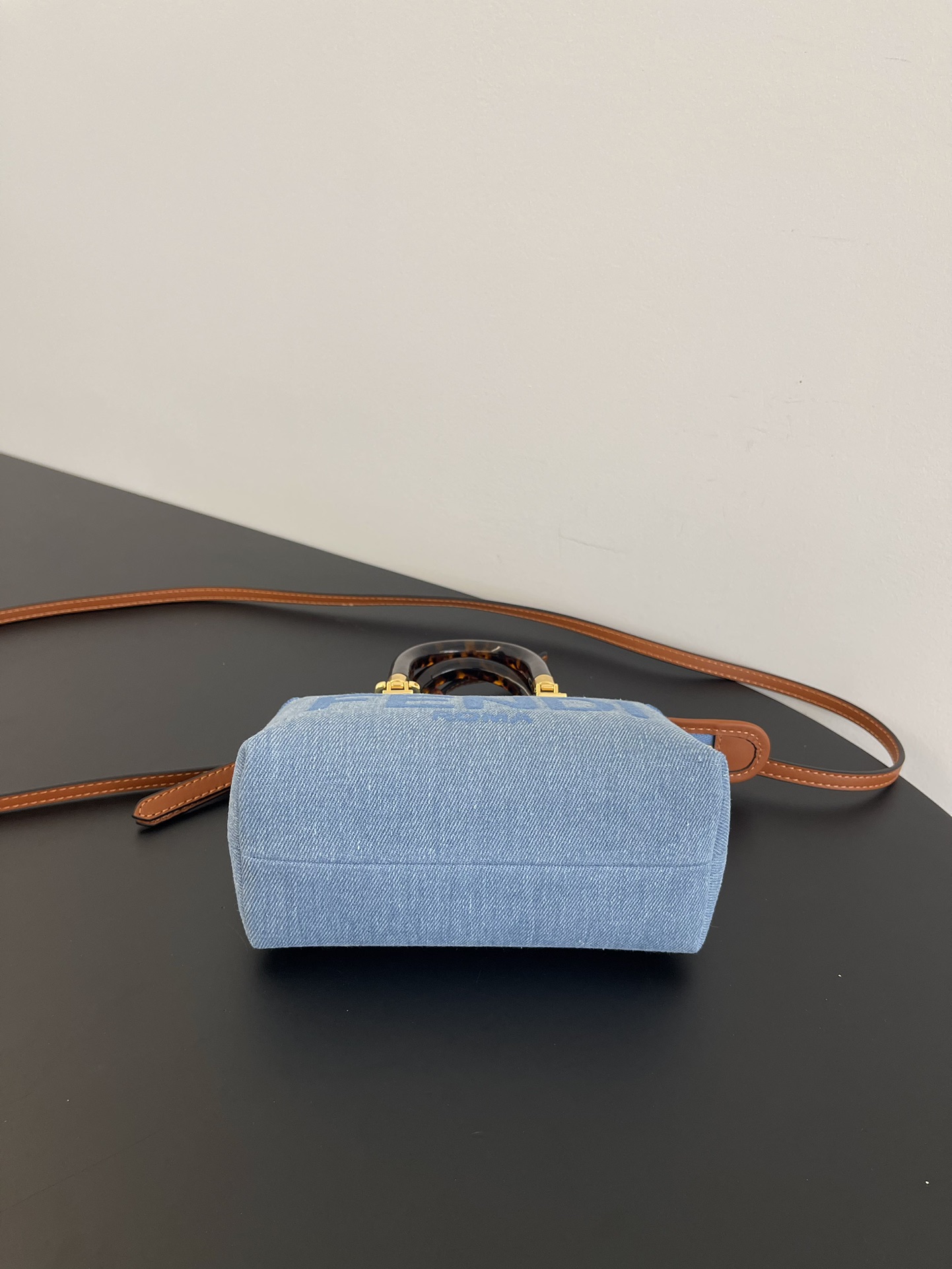 Fendi Mini By The Way Denim Fabric Boston Shoulder Bag Blue